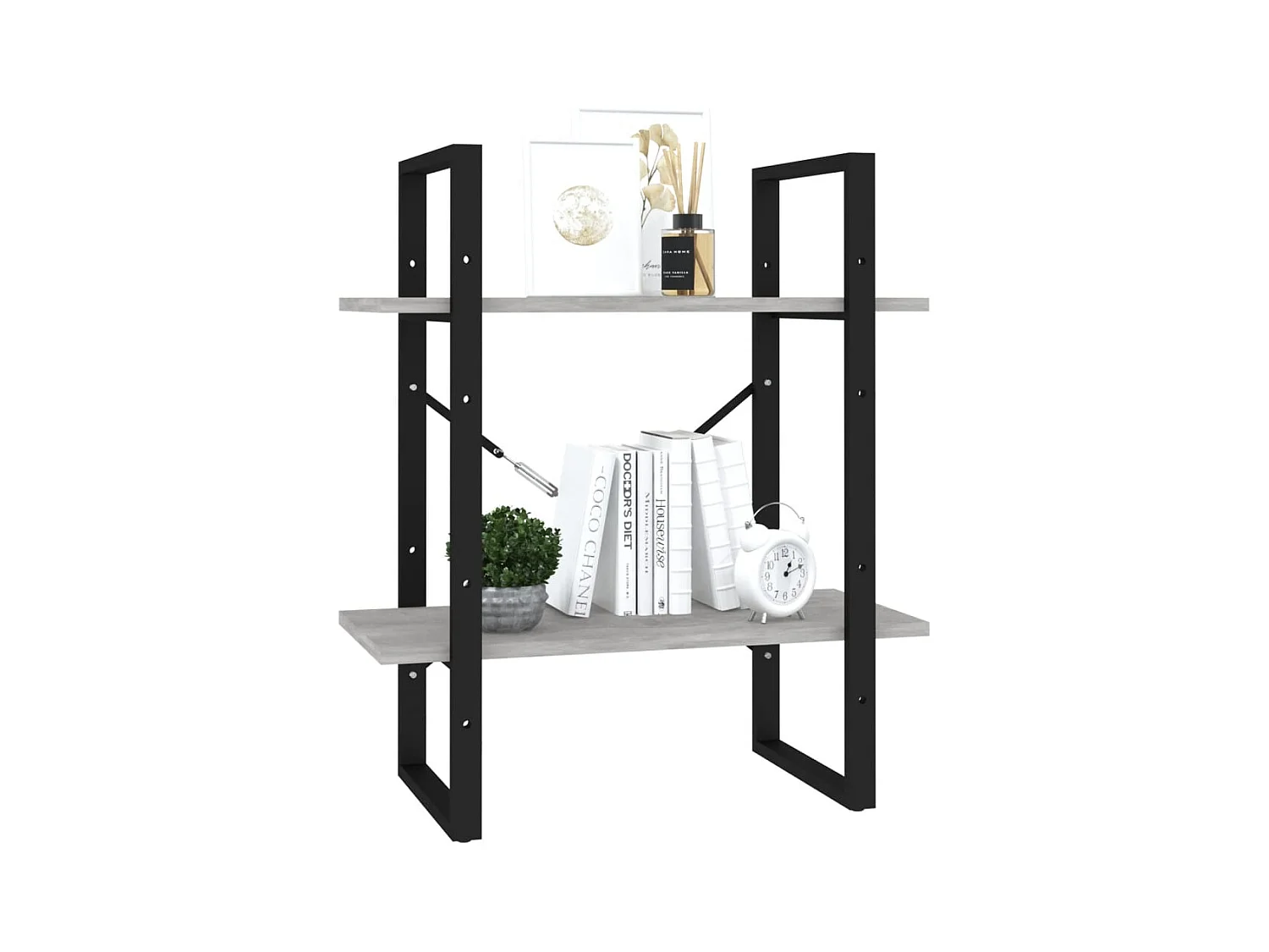 Bibliothèque | Etagère de rangement | Meuble de rangement à 2 niveaux Gris béton 60x30x70 cm bois ingénierie