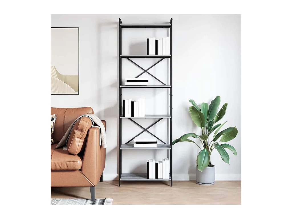 Bibliothèque | Etagère de rangement | Meuble de rangement Sonoma gris 60 x 30 x 188 cm Bois et acier