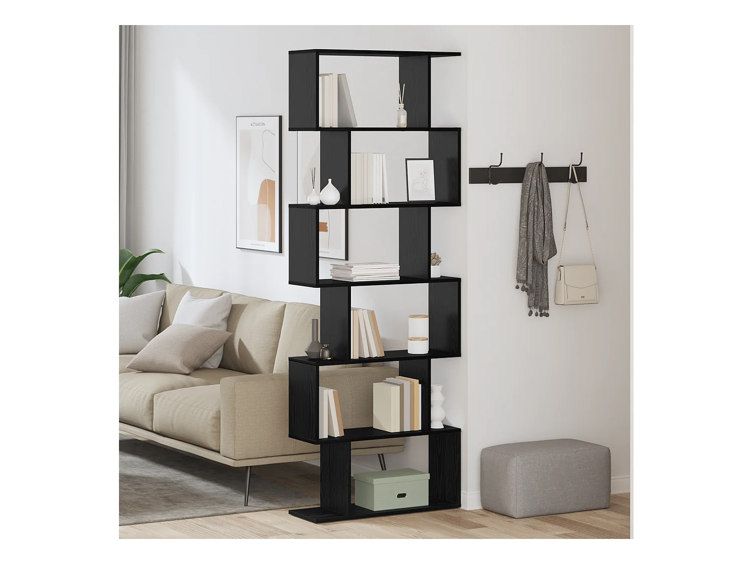 Bibliothèque | Etagère de rangement | Meuble de rangement en chêne noir - 70 x 24 x 193,5 cm, bois d'ingénierie.