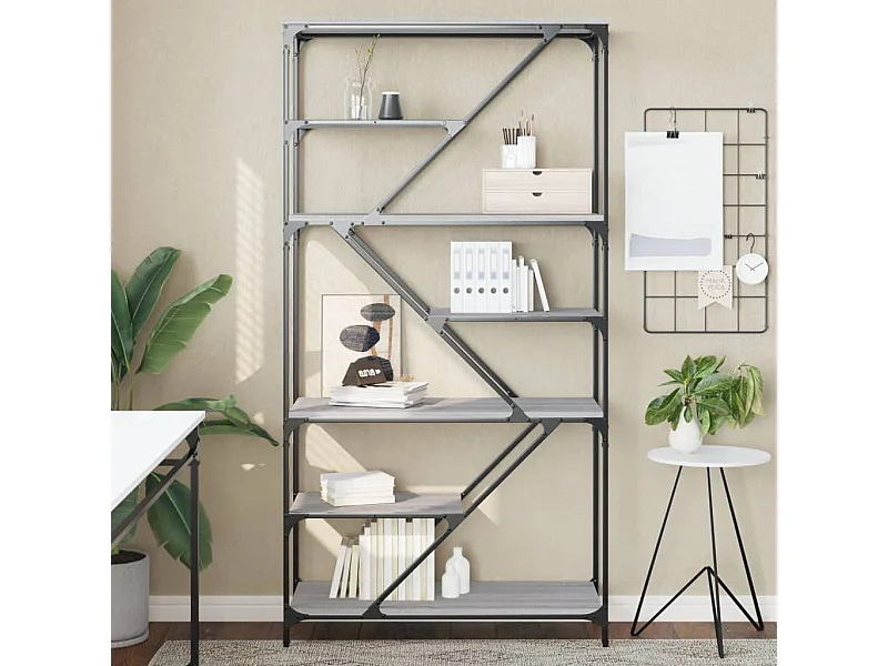 Libreria | Scaffale | Mobile di stoccaggio Grigio Sonoma 91x36x176 cm Legno Multistrato e Acciaio