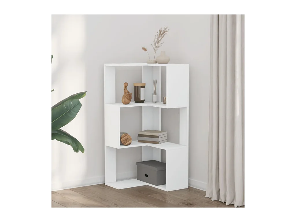 Bibliothèque d'angle | Etagère de rangement | Meuble de rangement à 3 niveaux blanc bois d'ingénierie