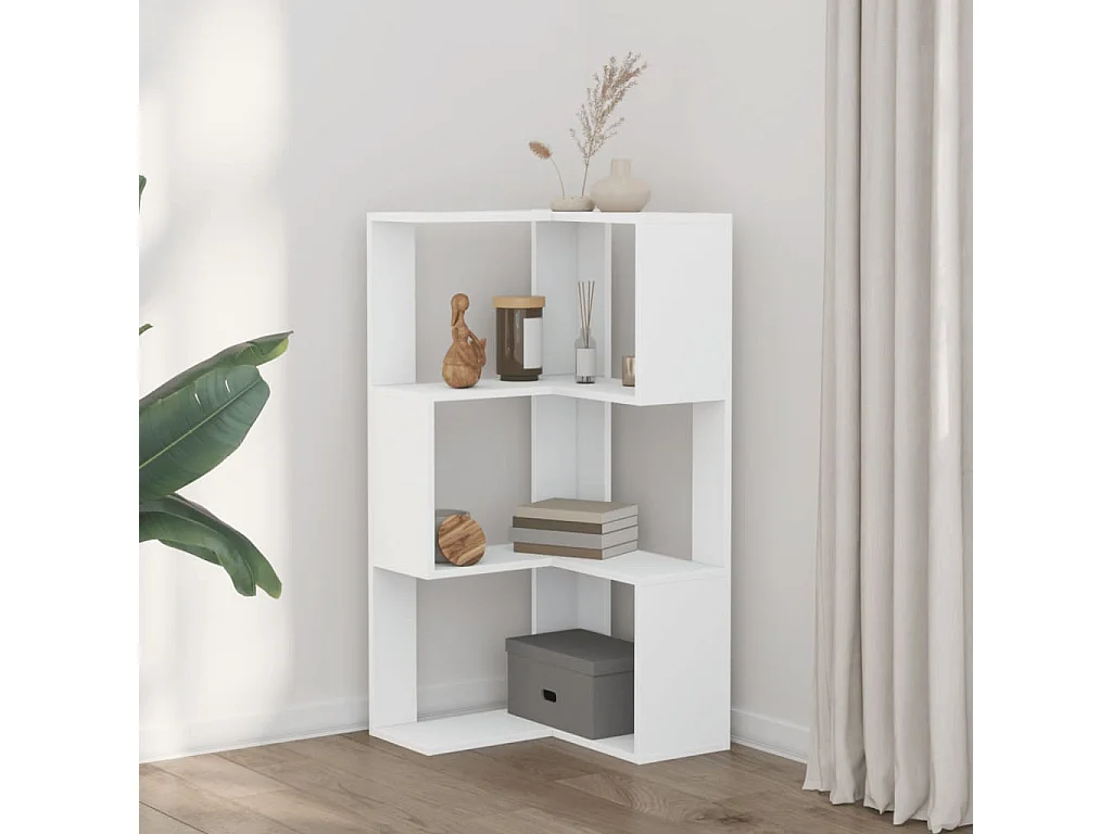 Bibliothèque d'angle | Etagère de rangement | Meuble de rangement à 3 niveaux blanc bois d'ingénierie