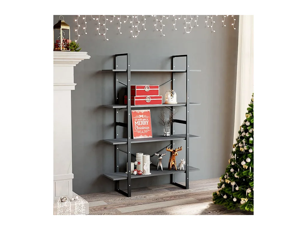 Bibliothèque | Etagère de rangement | Meuble de rangement à 4 niveaux Gris 100x30x140 cm Bois de pin massif