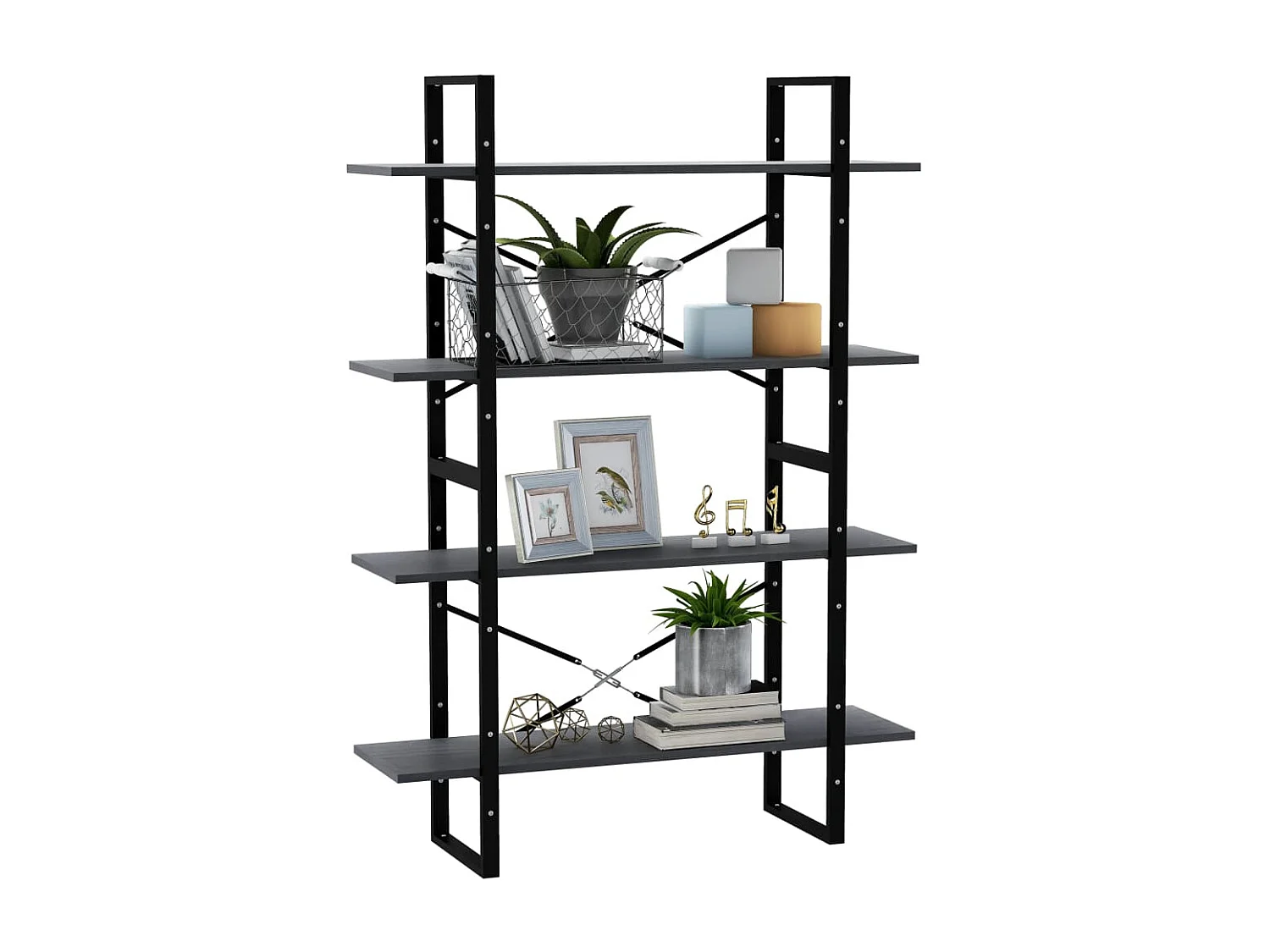 Bibliothèque | Etagère de rangement | Meuble de rangement à 4 niveaux Gris 100x30x140 cm Bois de pin massif