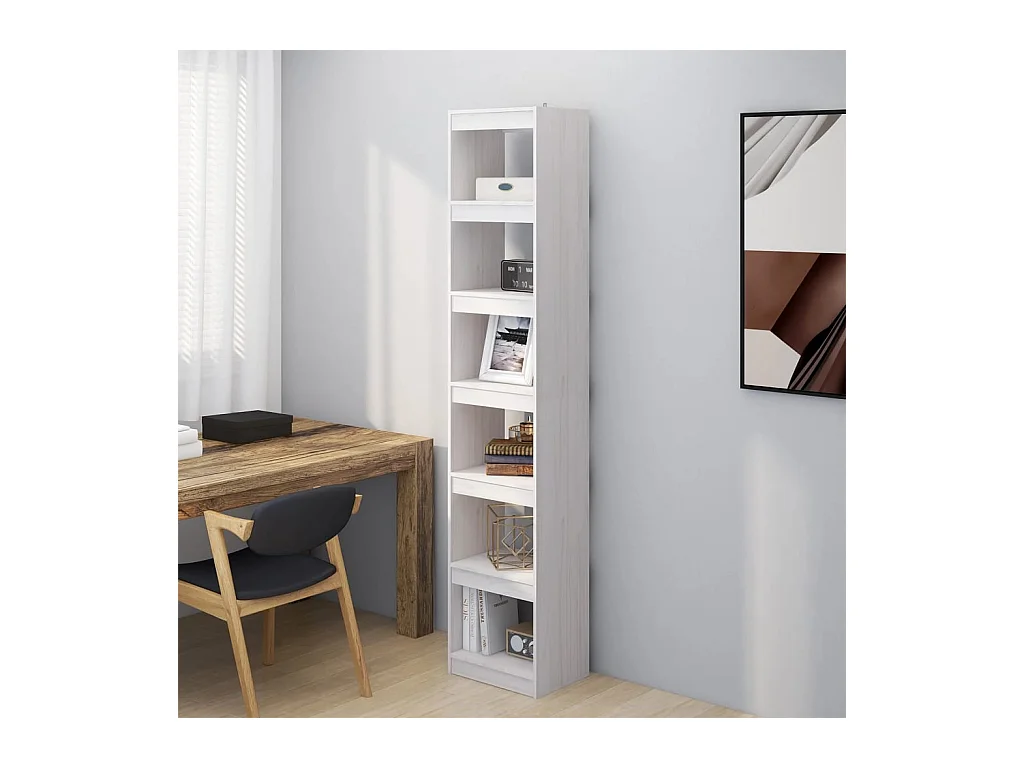 Libreria | Scaffale | Mobile di stoccaggio Divisorio Bianco 40x30x199cm in Legno Massello di Pino