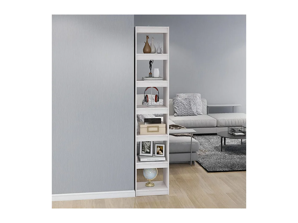 Libreria | Scaffale | Mobile di stoccaggio Divisorio Bianco 40x30x199cm in Legno Massello di Pino