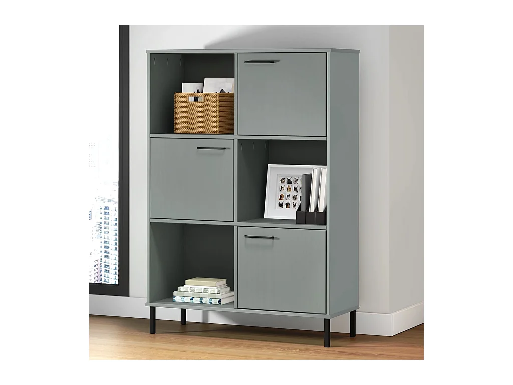 Bibliothèque | Etagère de rangement | Meuble de rangement avec pieds en métal Gris 90x35x128,5 cm Bois OSLO