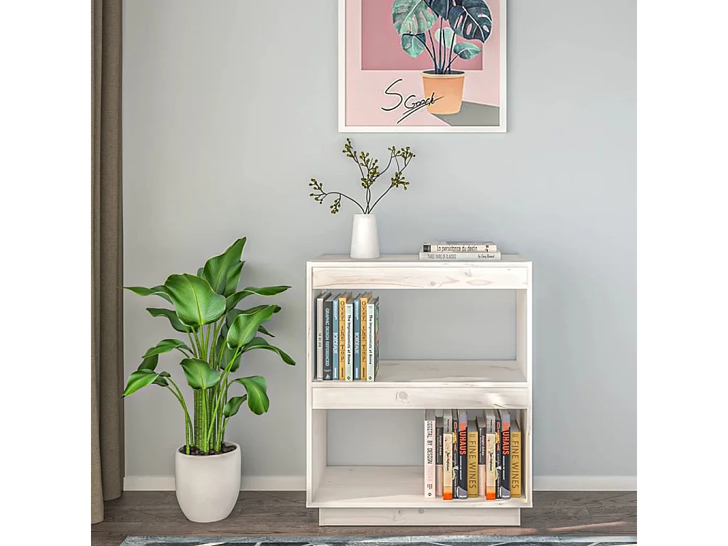 Libreria | Scaffale | Mobile di stoccaggio Bianca 60x35x71 cm in Legno Massello di Pino