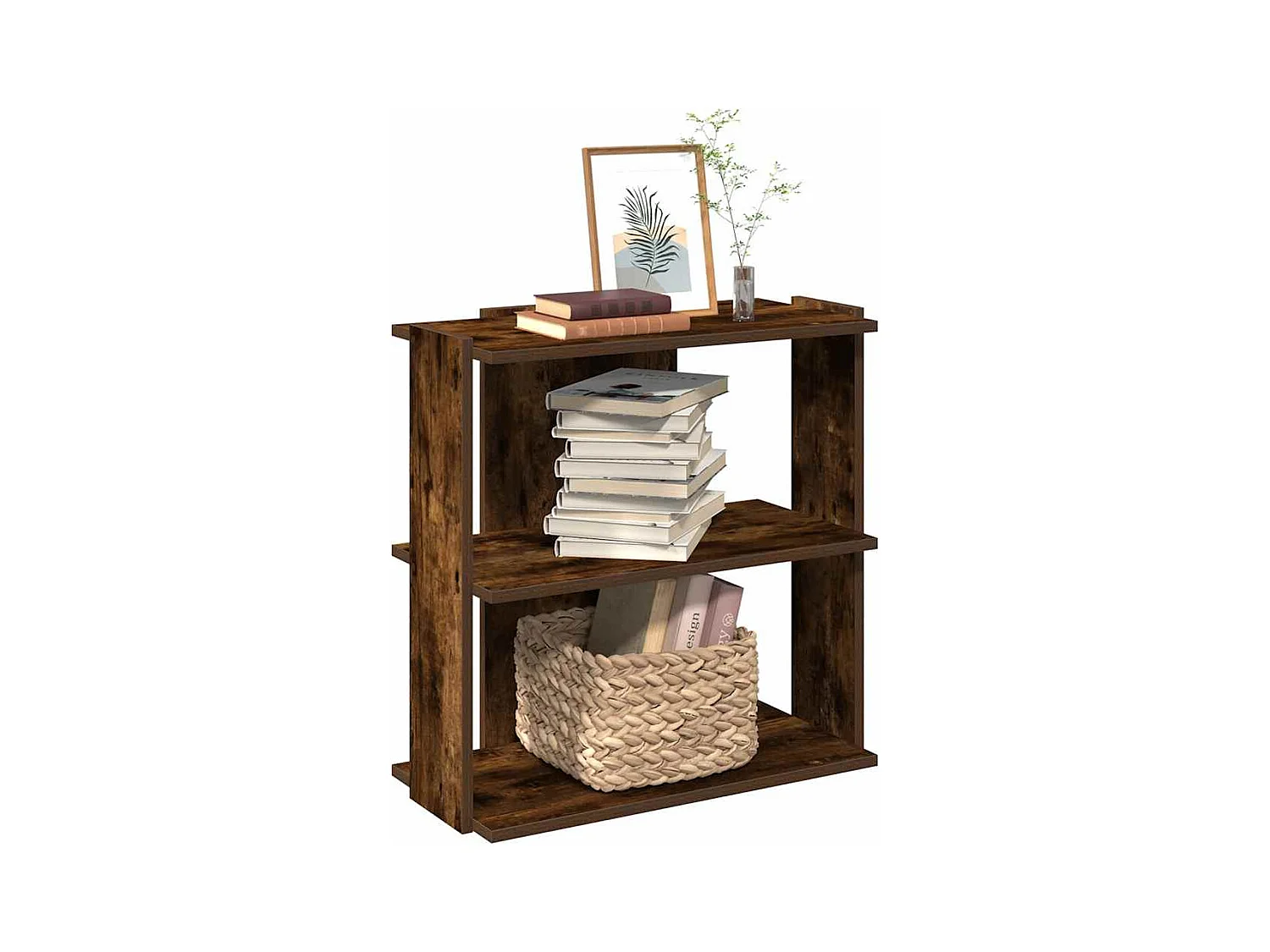 Bibliothèque | Etagère de rangement | Meuble de rangement 3 niveaux chêne fumé 60x30x60 cm bois d'ingénierie