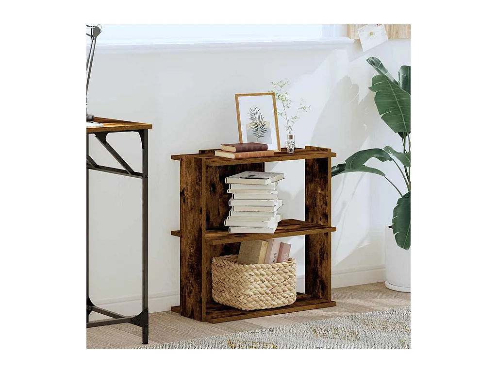 Bibliothèque | Etagère de rangement | Meuble de rangement 3 niveaux chêne fumé 60x30x60 cm bois d'ingénierie