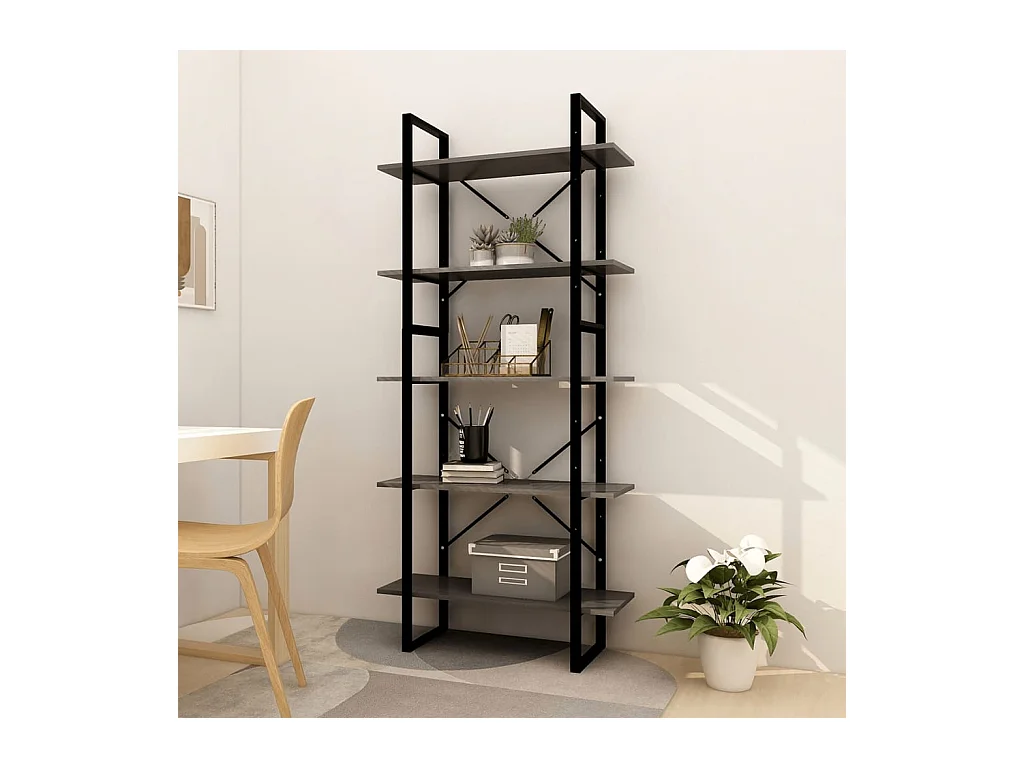 Bibliothèque | Etagère de rangement | Meuble de rangement à 5 niveaux Gris 80x30x175 cm Bois de pin