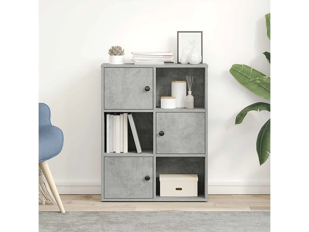 Bibliothèque | Etagère de rangement | Meuble de rangement gris béton 60x24x76,5 cm bois d'ingénierie