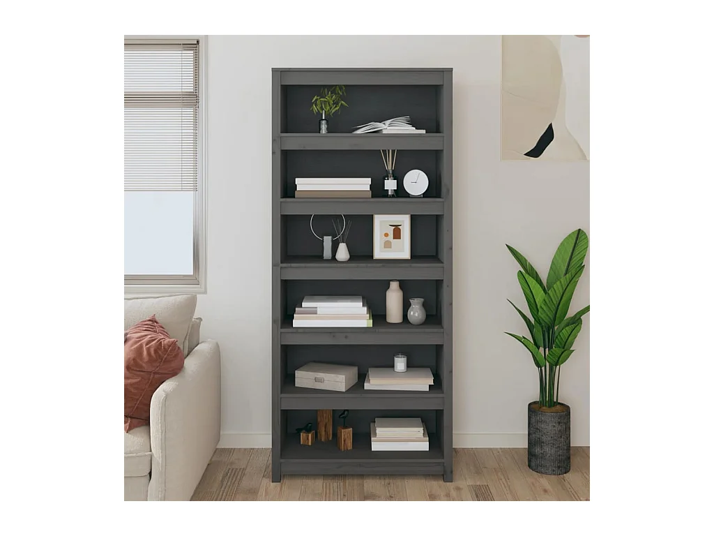 Bibliothèque | Etagère de rangement | Meuble de rangement Gris 80x35x183 cm Bois de pin massif