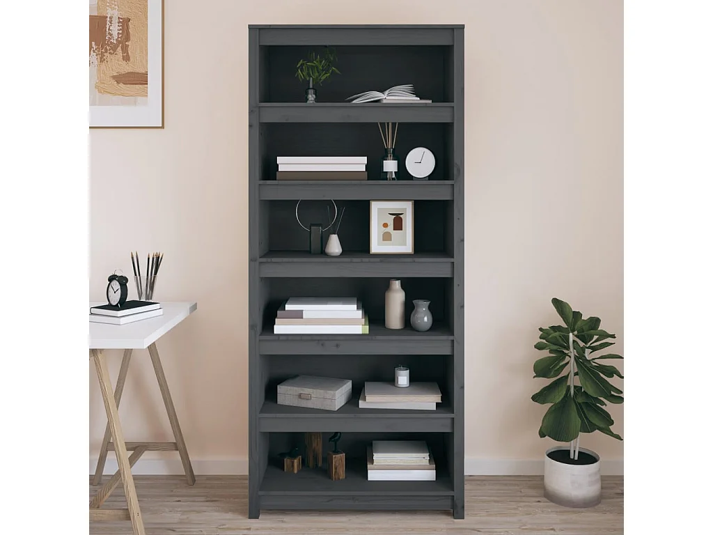 Bibliothèque | Etagère de rangement | Meuble de rangement Gris 80x35x183 cm Bois de pin massif