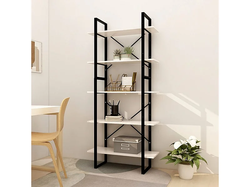 Bibliothèque | Etagère de rangement | Meuble de rangement à 5 niveaux Blanc 80x30x175 cm Bois de pin