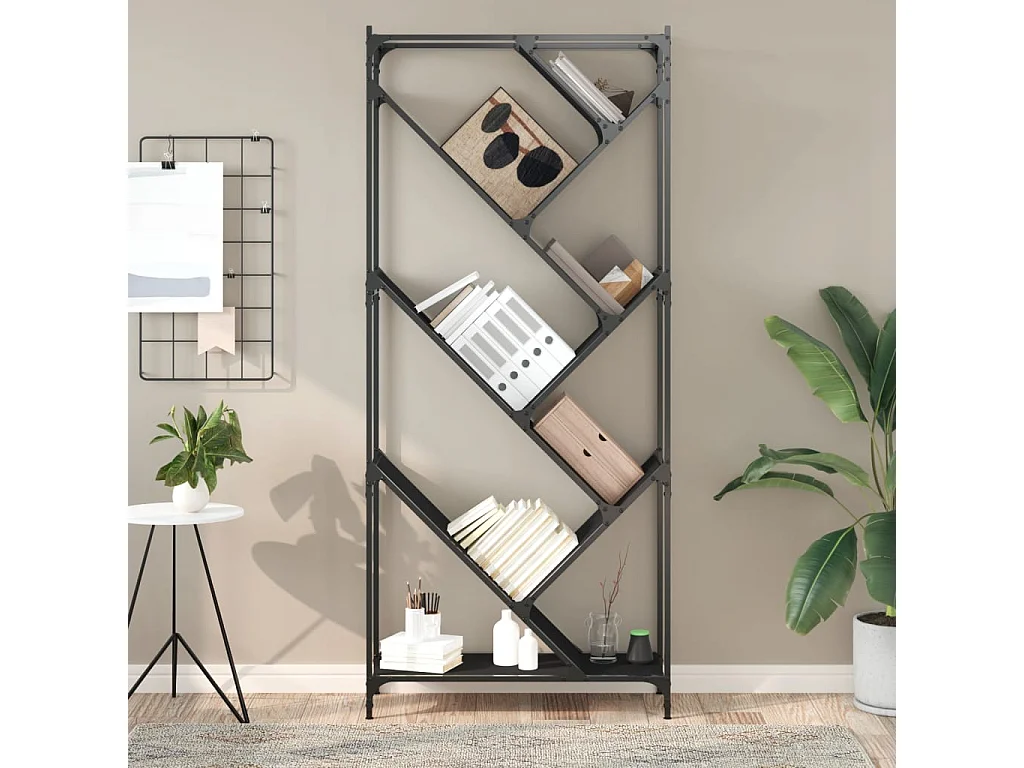 Bibliothèque | Etagère de rangement | Meuble de rangement noir 79x30x180 cm bois d'ingénierie et métal