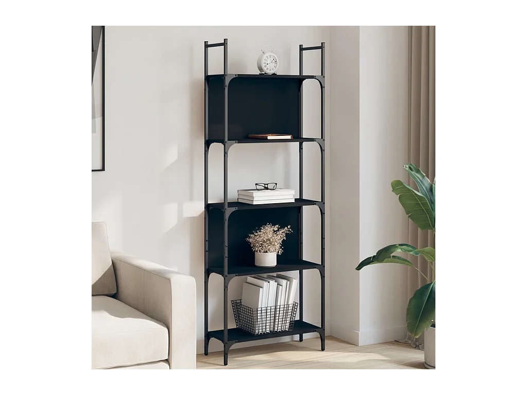 Bibliothèque | Etagère de rangement | Meuble de rangement à 5 niveaux noir 60,5x24x166,5cm bois d'ingénierie