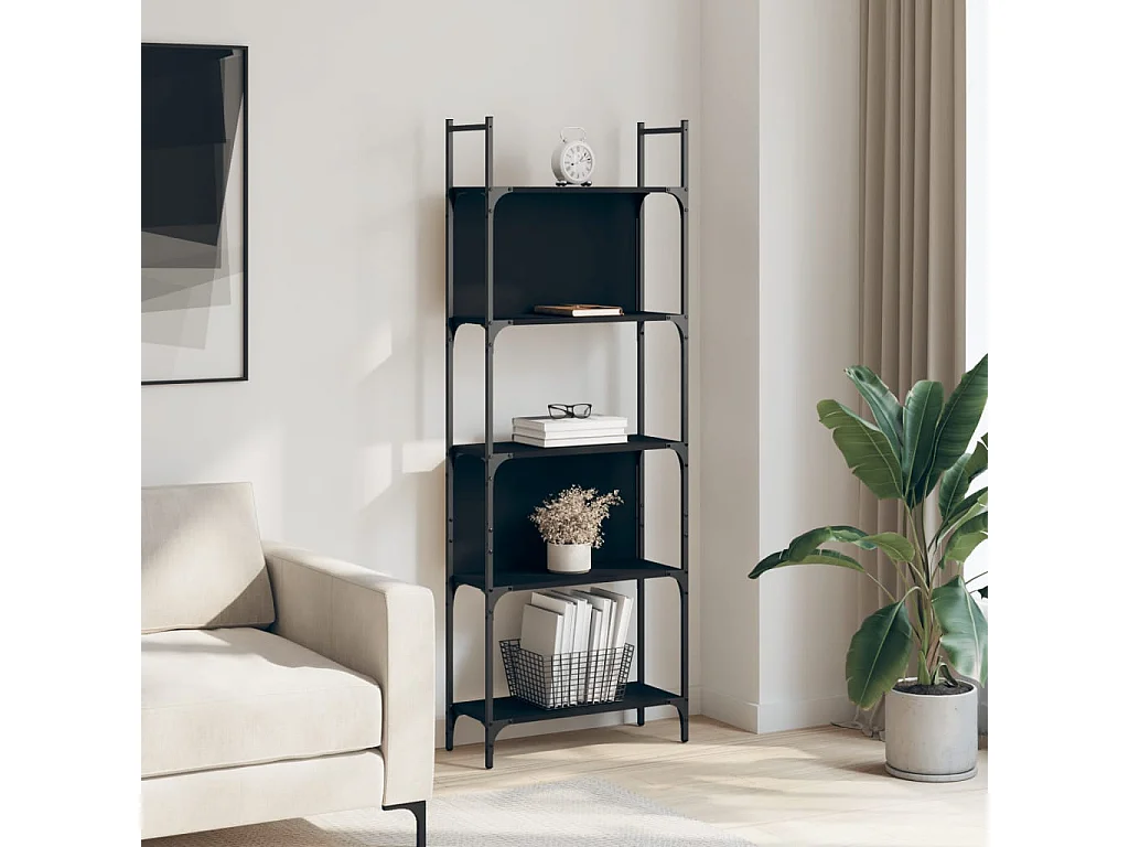 Bibliothèque | Etagère de rangement | Meuble de rangement à 5 niveaux noir 60,5x24x166,5cm bois d'ingénierie