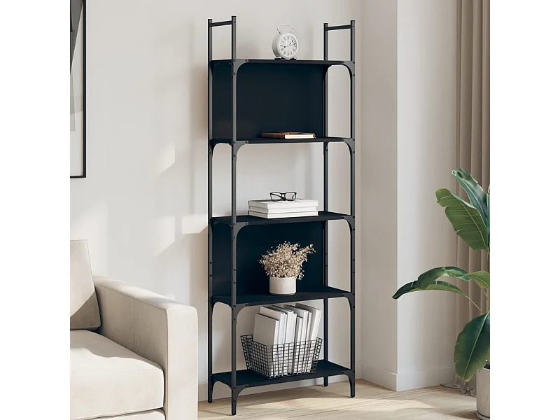 Libreria | Scaffale | Mobile di stoccaggio a 5 Ripiani Nera 60,5x24x166,5 cm in Legno Multistrato