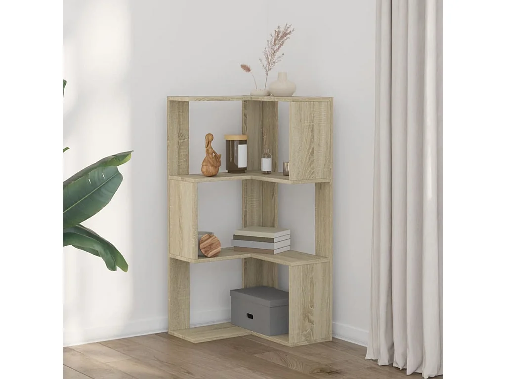 Bibliothèque d'angle | Etagère de rangement | Meuble de rangement à 3 niveaux chêne sonoma bois d'ingénierie