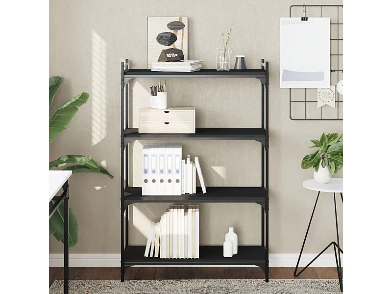 Bibliothèque | Etagère de rangement | Meuble de rangement à 4 niveaux noir 80x30x120 cm bois d'ingénierie