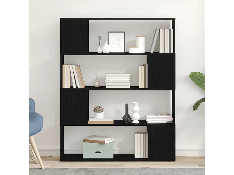 Bibliothèque | Etagère de rangement | Meuble de rangement Noir Chêne 100x24x124 cm en bois d'ingénierie