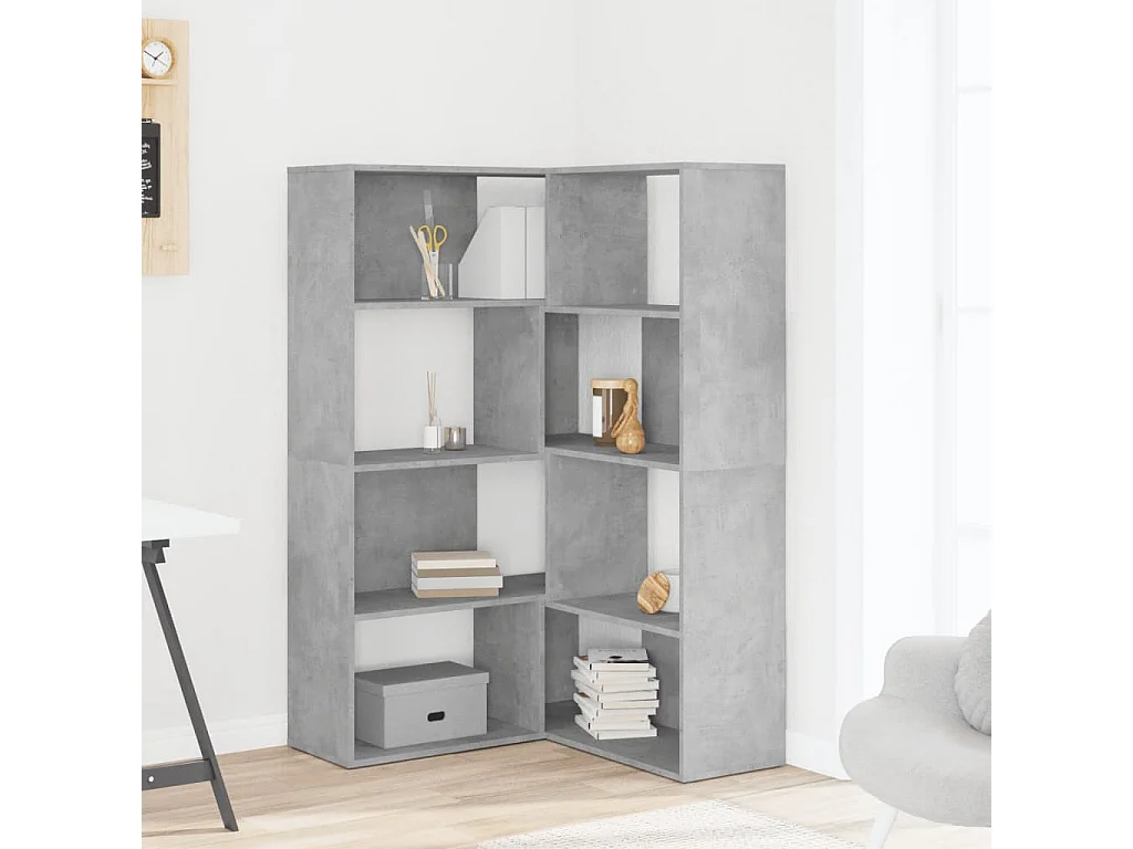 Bibliothèque d'angle | Etagère de rangement | Meuble de rangement à 4 niveaux gris béton bois d'ingénierie