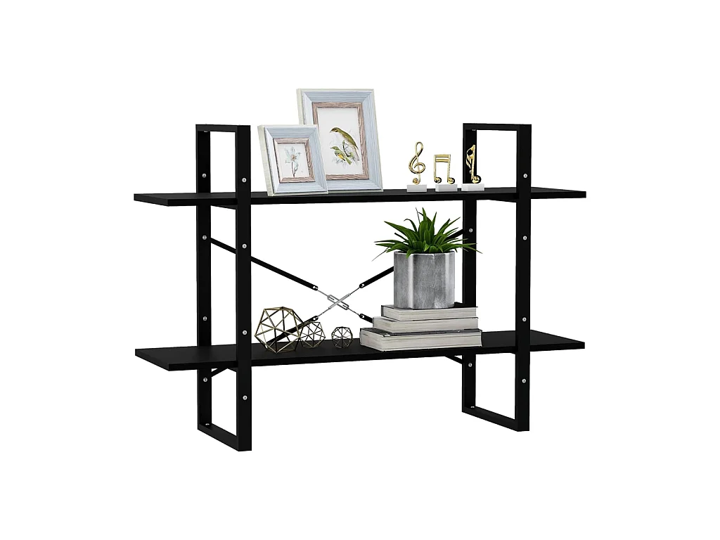 Bibliothèque | Etagère de rangement | Meuble de rangement à 2 niveaux Noir 100x30x70 cm Bois de pin massif