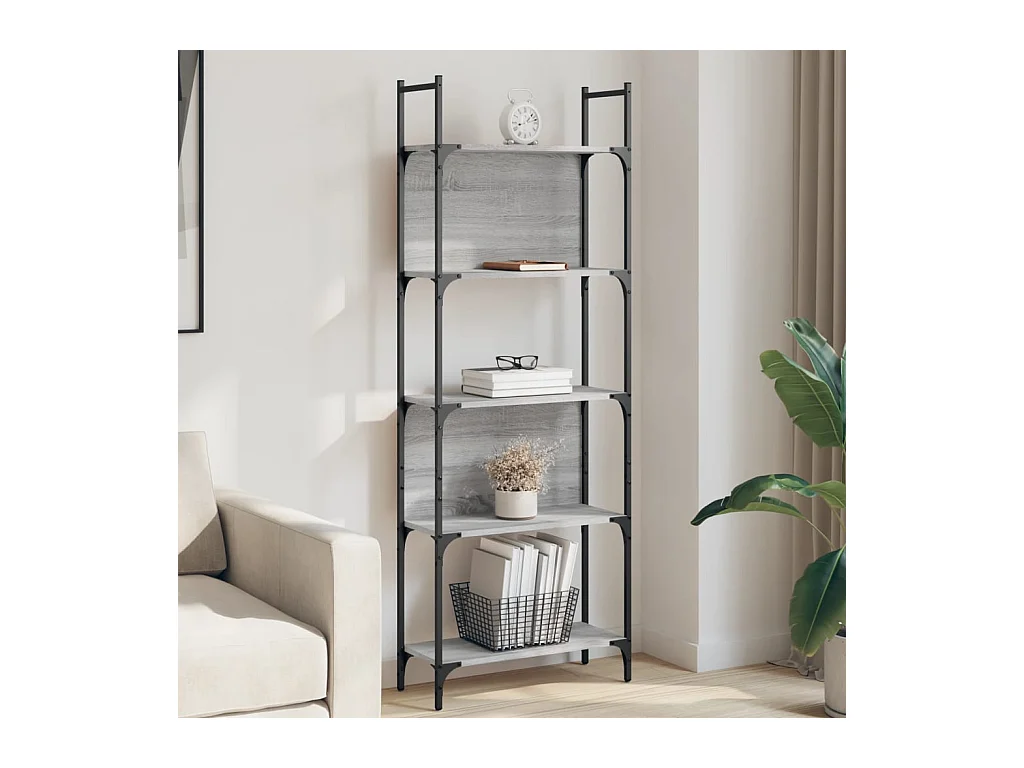 Bibliothèque | Etagère de rangement | Meuble de rangement à 5 niveaux sonoma gris 60,5x24x166,5 cm