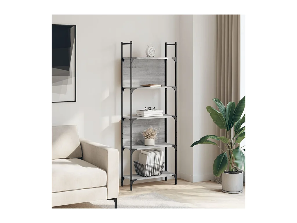 Bibliothèque | Etagère de rangement | Meuble de rangement à 5 niveaux sonoma gris 60,5x24x166,5 cm