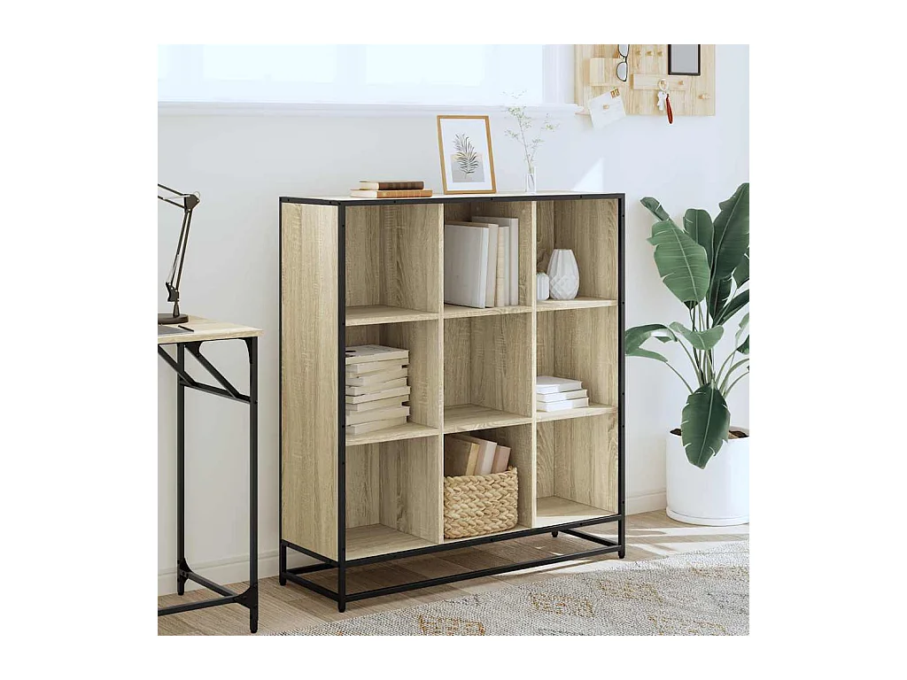 Bibliothèque | Etagère de rangement | Meuble de rangement chêne sonoma 97,5x33x107,5cm bois ingénierie métal