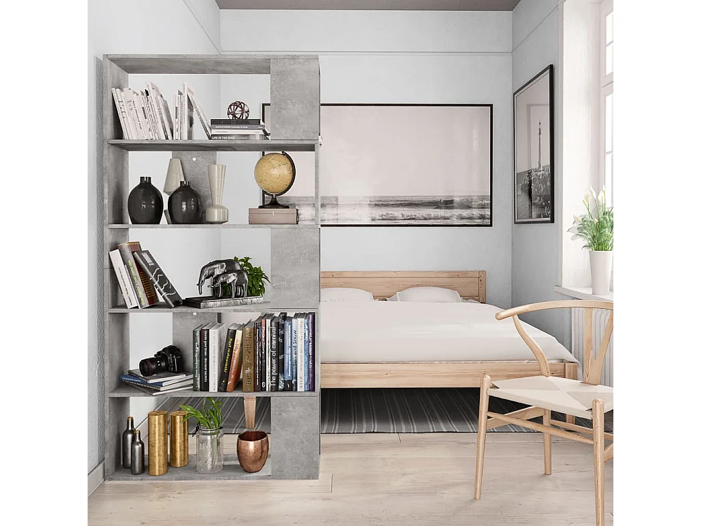 Libreria | Scaffale | Mobile di stoccaggio Divisorio Grigio Cemento 80x24x159cm Legno Multistrato