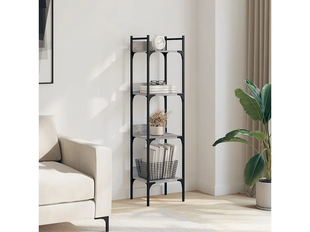 Bibliothèque | Etagère de rangement | Meuble de rangement à 4 niveaux sonoma gris 35x30x138,5 cm