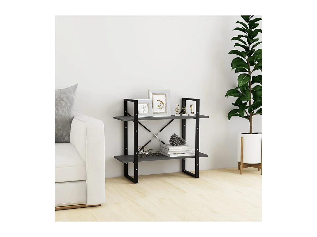 Bibliothèque | Etagère de rangement | Meuble de rangement à 2 niveaux Gris 80x30x70 cm Bois de pin massif