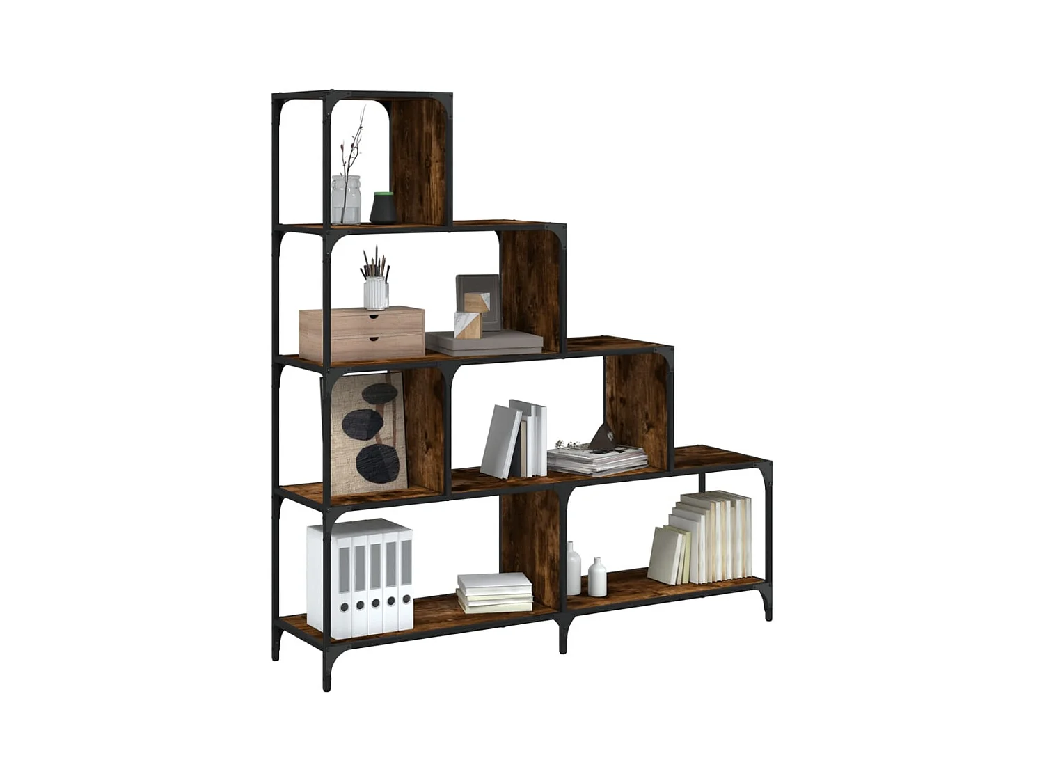 Bibliothèque | Etagère de rangement | Meuble de rangement à 4 niveaux chêne fumé bois d'ingénierie