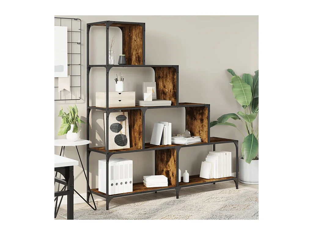 Bibliothèque | Etagère de rangement | Meuble de rangement à 4 niveaux chêne fumé bois d'ingénierie