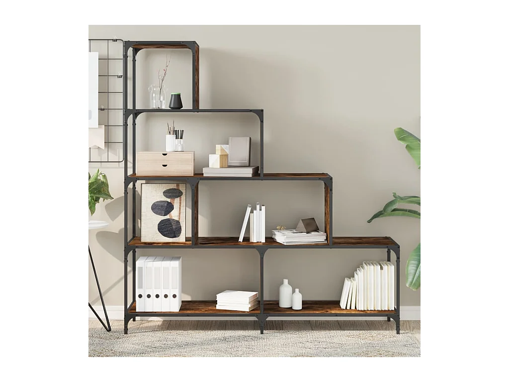 Bibliothèque | Etagère de rangement | Meuble de rangement à 4 niveaux chêne fumé bois d'ingénierie