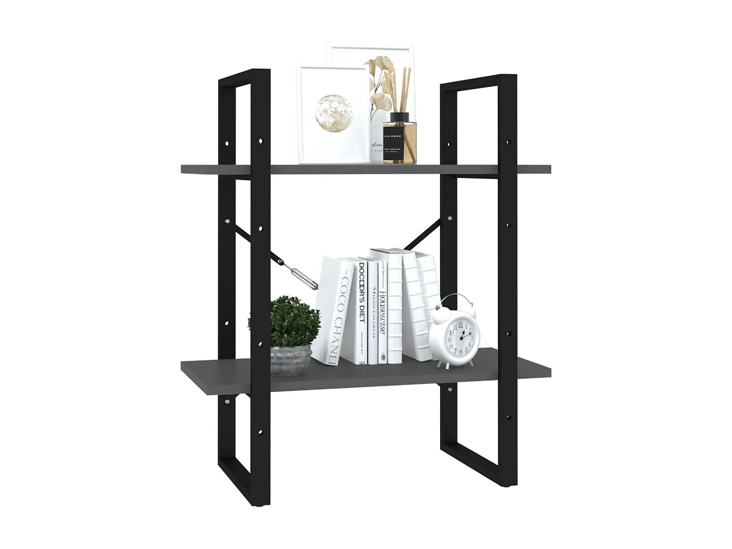 Libreria | Scaffale | Mobile di stoccaggio a 2 Ripiani Grigia 60x30x70 cm in Legno Multistrato