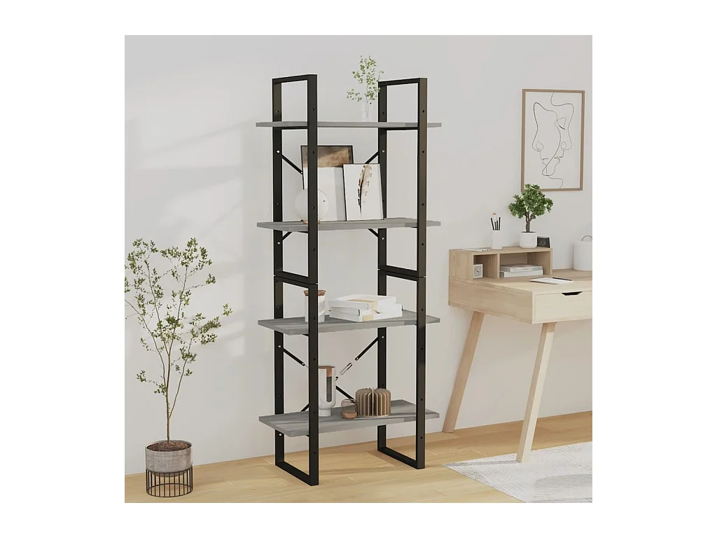 Bibliothèque | Etagère de rangement | Meuble de rangement 4 niveaux Sonoma gris 60x30x140 cm