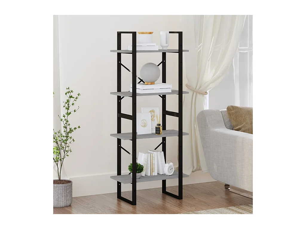 Bibliothèque | Etagère de rangement | Meuble de rangement 4 niveaux Sonoma gris 60x30x140 cm