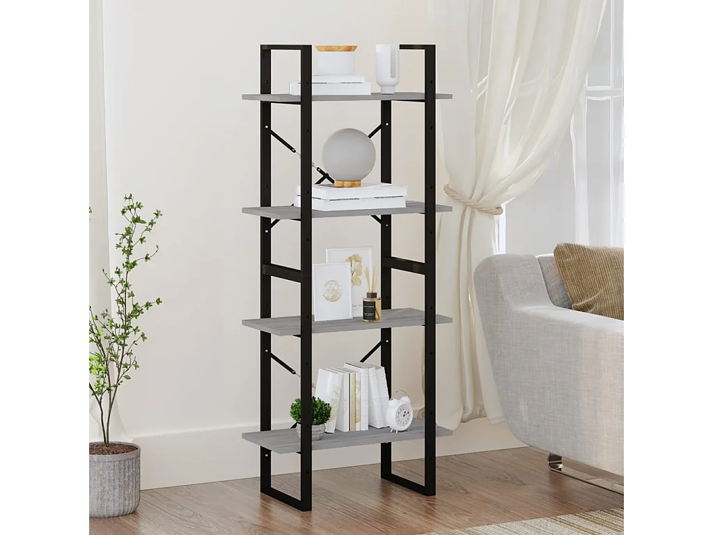 Libreria | Scaffale | Mobile di stoccaggio 4 Ripiani Grigio Sonoma 60x30x140 cm Legno Multistrato