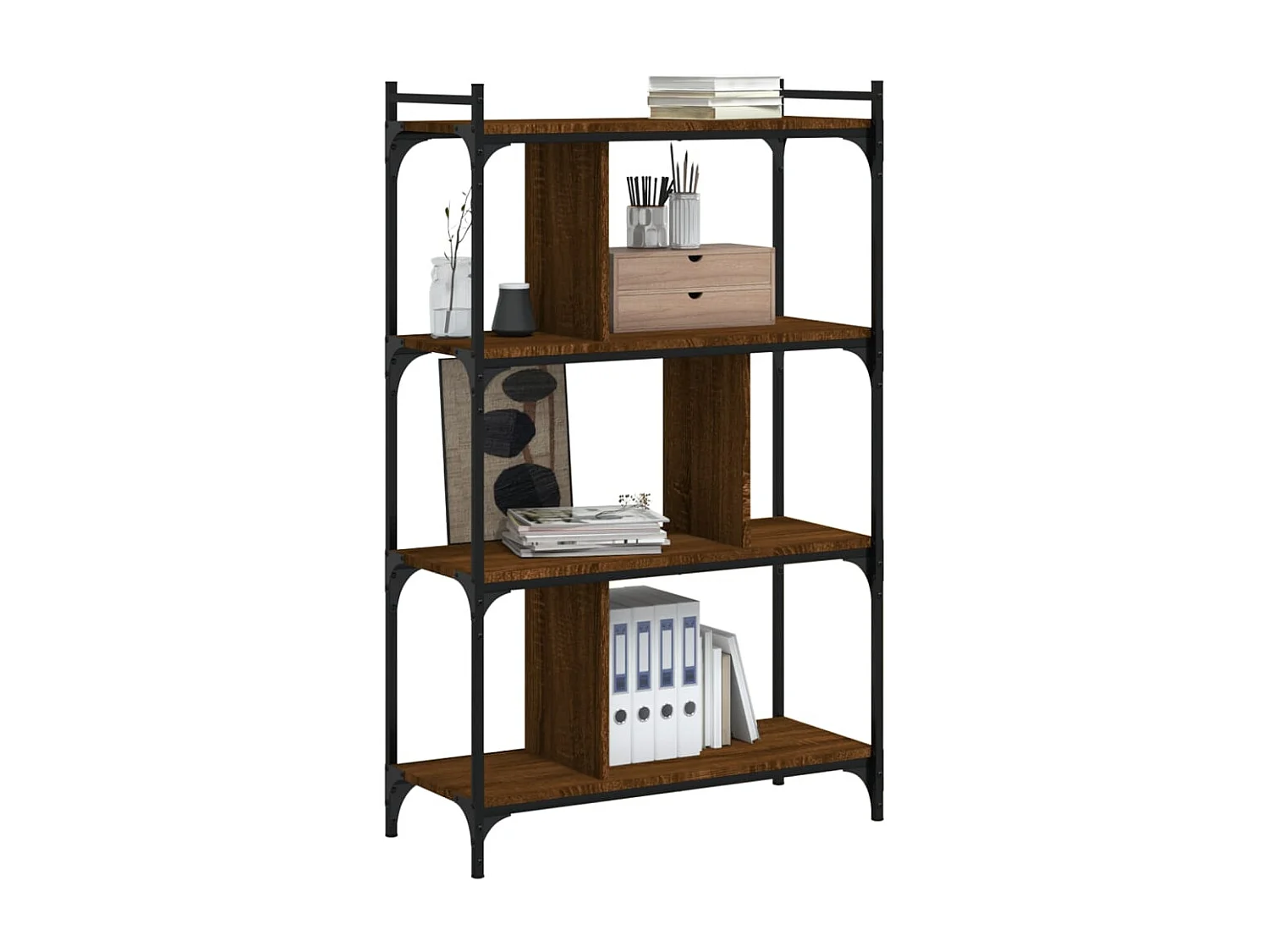 Bibliothèque | Etagère de rangement | Meuble de rangement 4 niveaux chêne brun 76x32x123cm bois d'ingénierie