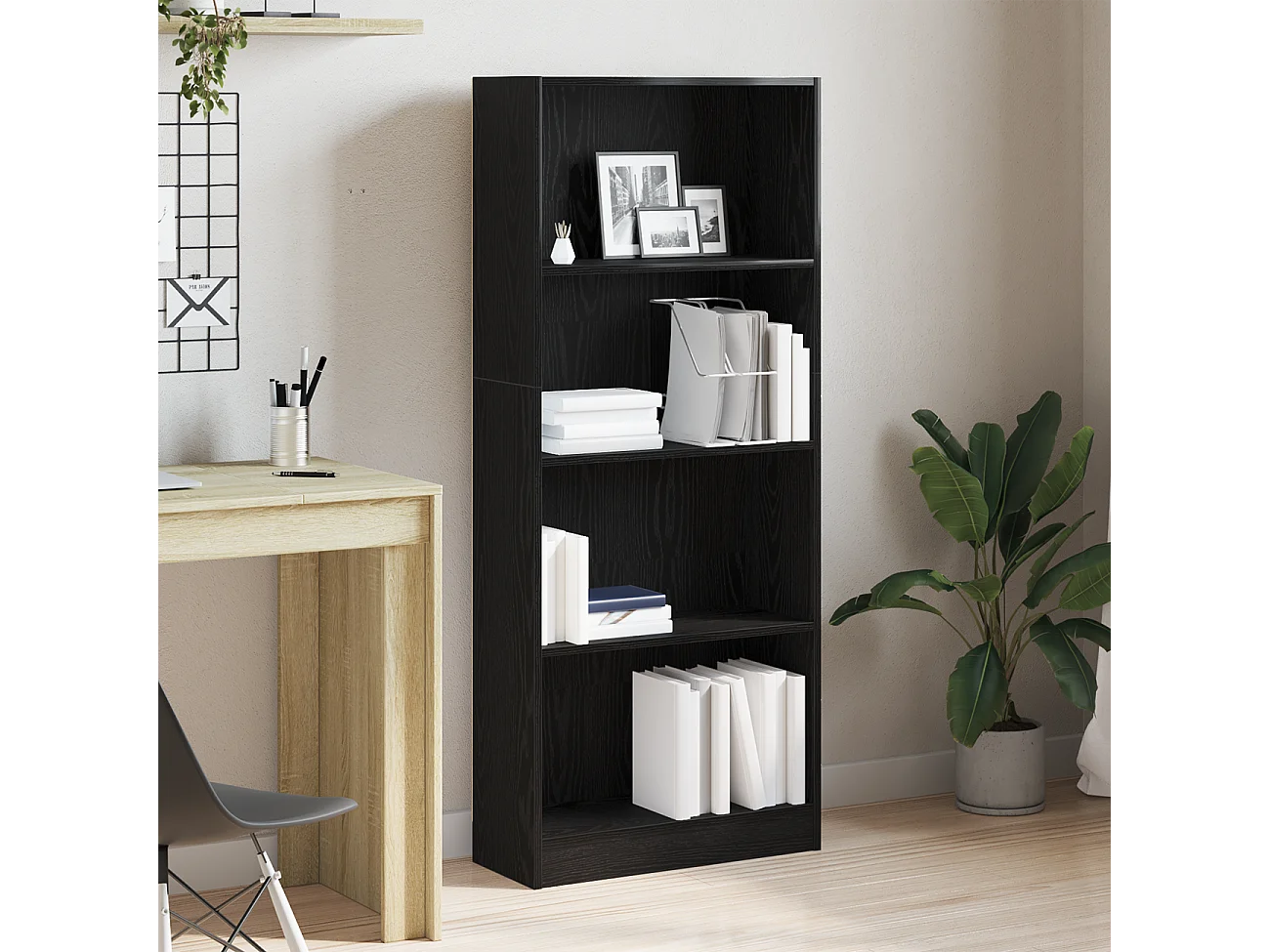 Bibliothèque | Etagère de rangement | Meuble de rangement en chêne noir - 60 x 24 x 143 cm - En bois reconstitué