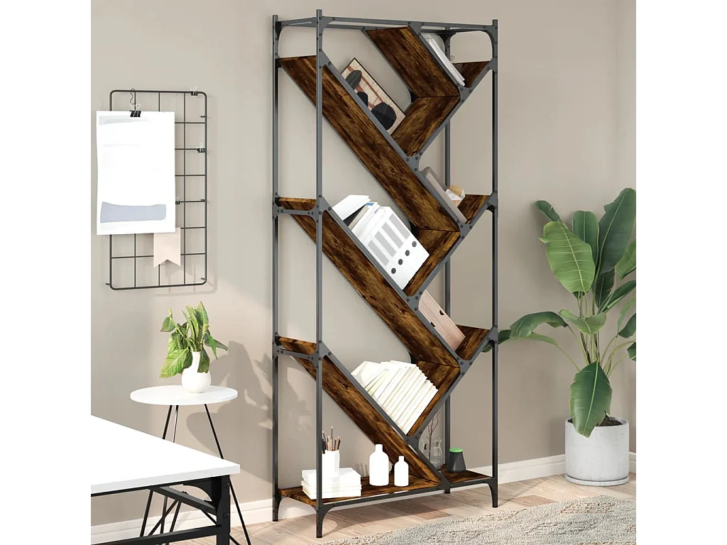 Libreria | Scaffale | Mobile di stoccaggio Rovere Fumo 79x30x180 cm Legno Multistrato e Metallo
