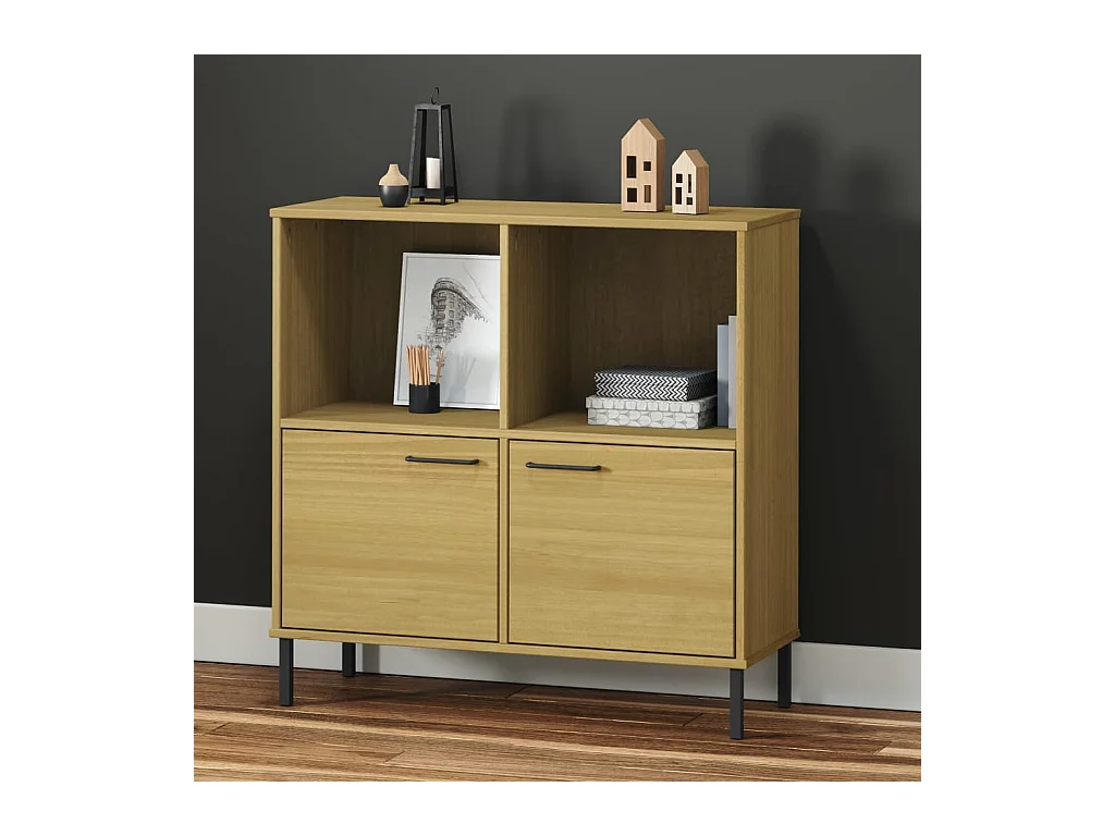 Bibliothèque | Etagère de rangement | Meuble de rangement avec pieds en métal Marron 90x35x90,5 cm Bois OSLO