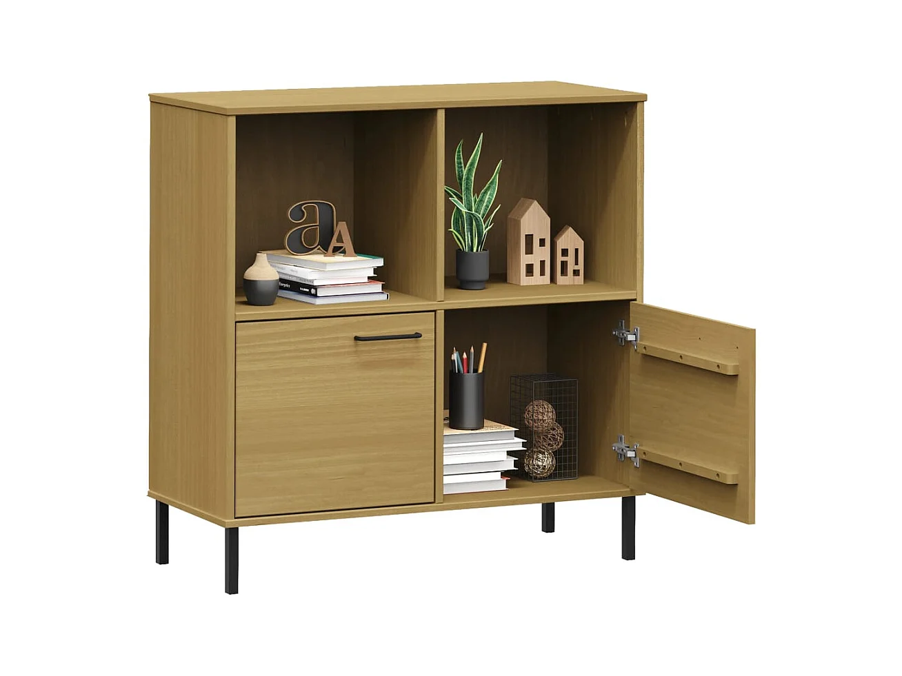 Bibliothèque | Etagère de rangement | Meuble de rangement avec pieds en métal Marron 90x35x90,5 cm Bois OSLO