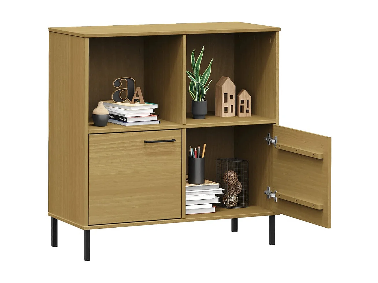 Libreria | Scaffale | Mobile di stoccaggio con Gambe Metallo Marrone 90x35x90,5 cm Massello OSLO
