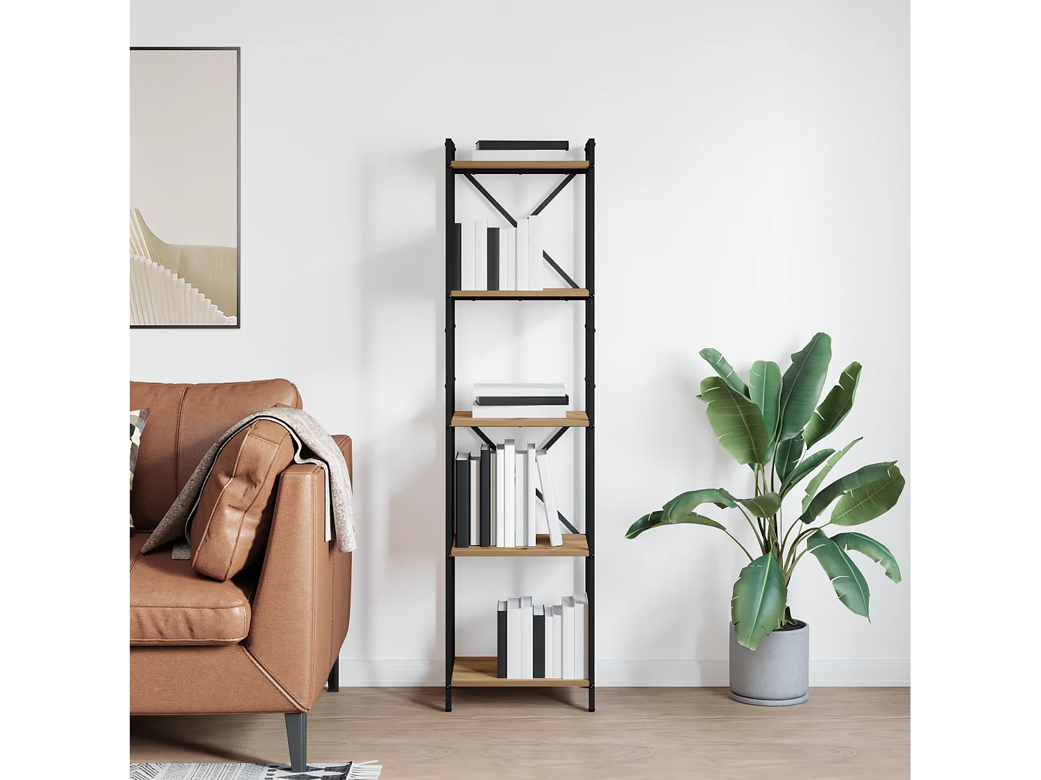 Bibliothèque | Etagère de rangement | Meuble de rangement chêne artisanal 40 x 30 x 153 cm Bois d'ingénierie