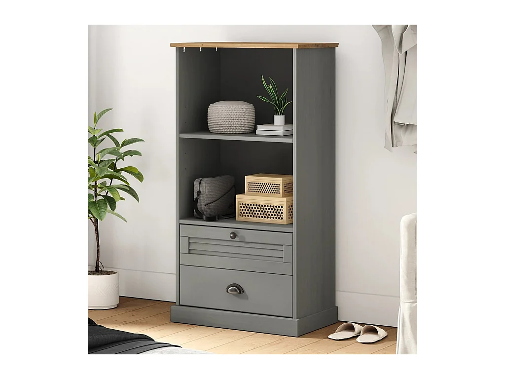 Libreria | Scaffale | Mobile di stoccaggio VIGO 60x35x114,5 cm in Legno Massello di Pino Grigio