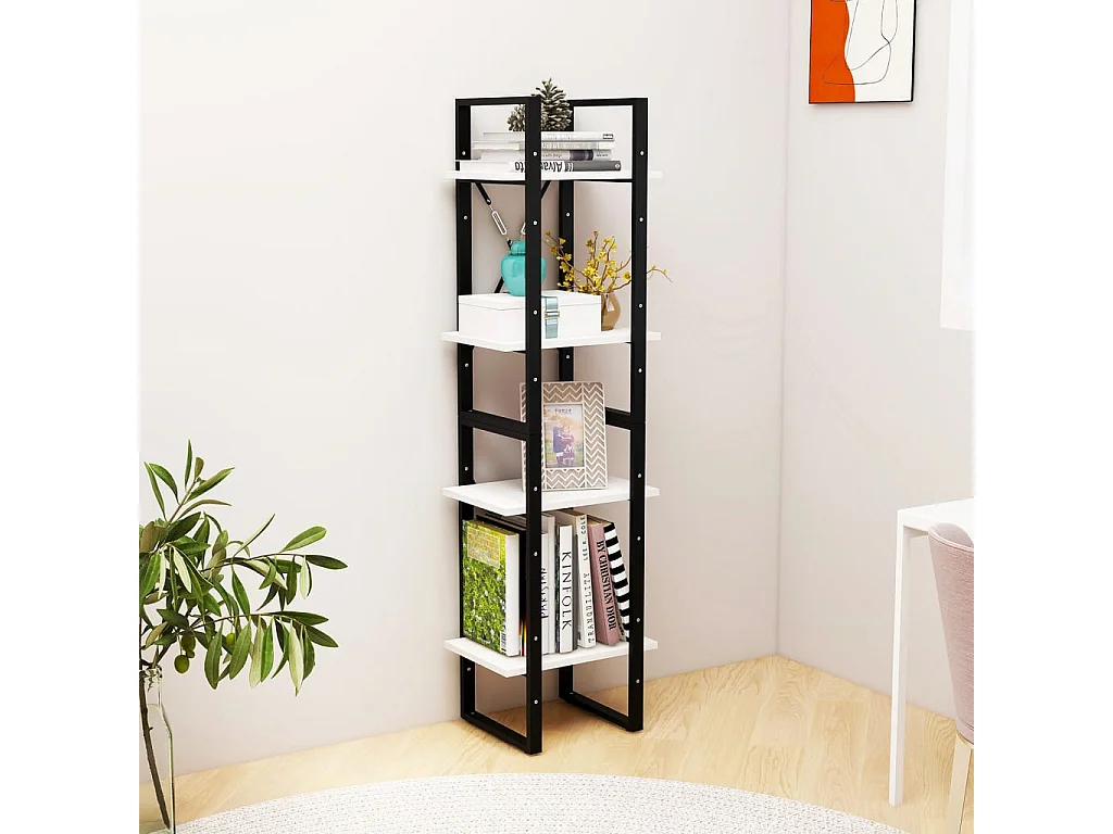 Bibliothèque | Etagère de rangement | Meuble de rangement à 4 niveaux blanc 40x30x140 cm bois de pin massif